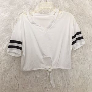 Cropped Top Baseball Tee with Front Tie